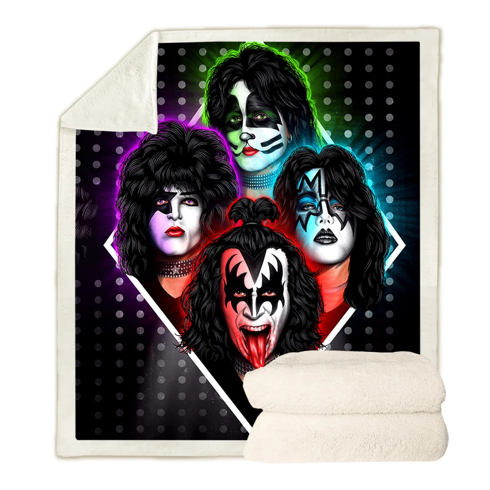 

CLOOCL Factory Wholesale Rock Band KISS Blankets 3D Print Double Layer Sherpa Blanket on Bed Home Textiles Dreamlike Style