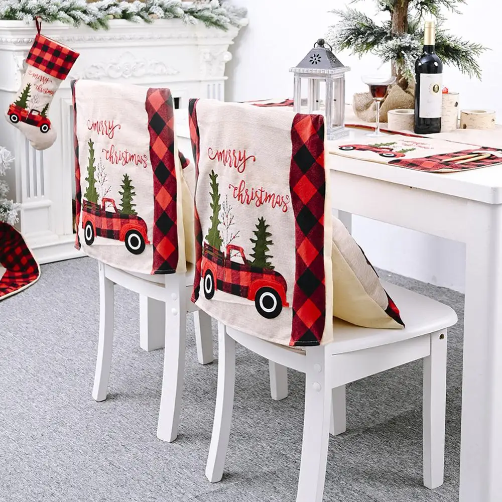 

2pcs Christmas Chair Cover Dinner Table Decoration New Year Decor Supplies Chair Back Covers Christmas Decoration For Home