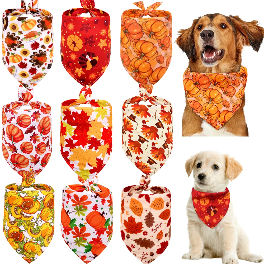 

50pcs Dog Bandana Thanksgiving Pet Supplies Small Dog Cat Puppy Bandanas Scarf Fall Dog Accessories Pumpkin Turkey Dogs Bandana