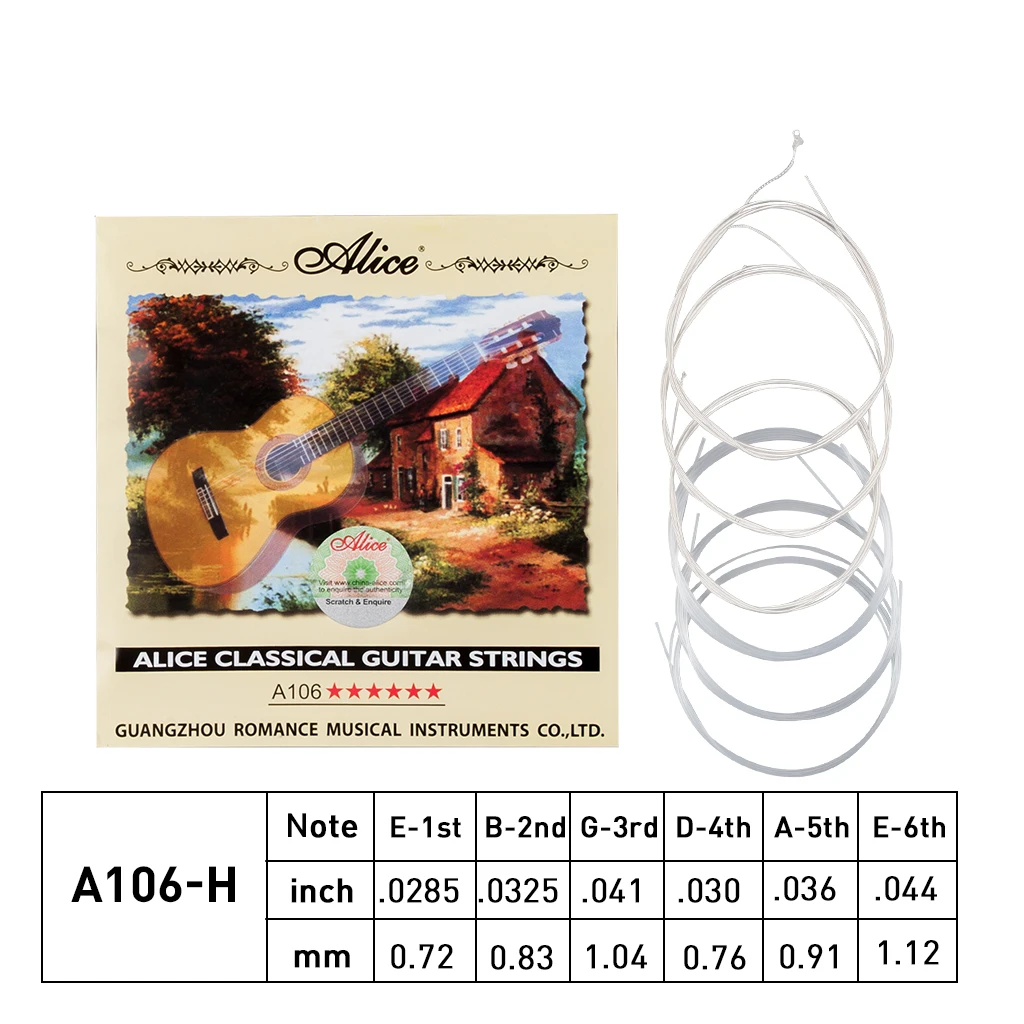 

1 SET Alice A106-H Clear Nylon Classical Guitar Strings Silver-Plated Copper Alloy Wound Strings 1st-6th Strings