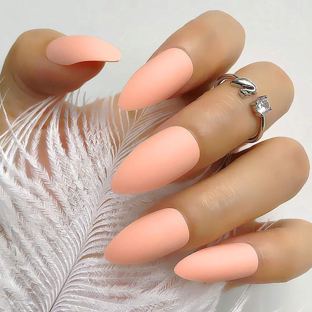 Light orange 09 Гроб 15 цветов на шпильке; матовые маникюрный темно-синие Ботинки на каблуке-шпильке искусственные ногти ластик сенсорный экран 24 шт./компл - Цвет: Light orange 09
