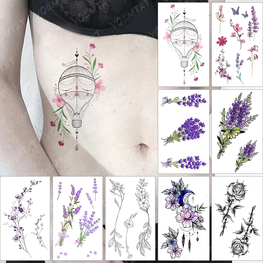 

Waterproof Temporary Tattoo Sticker Jewelry Cute Hot Air Balloon Flash Tatoo Flower Wrist Fake Tatto For Body Art Women Men