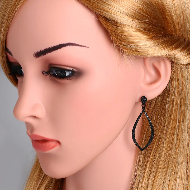 OCESRIO Black Earring For Woman Rhinestone Small Hoop Earrings Teardrop Crystal Circle Women's Hanging Jewelry Pendants ers-p02 |