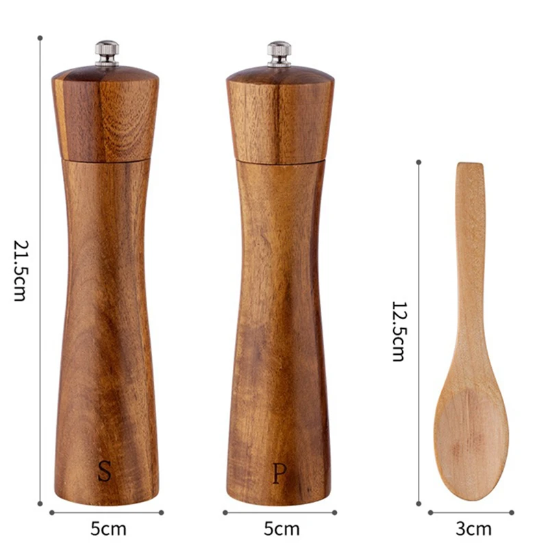 

Salt and Pepper Mills Set Acacia Wood Spice Gringer, Ceramic Pepper Grinder with Spoon