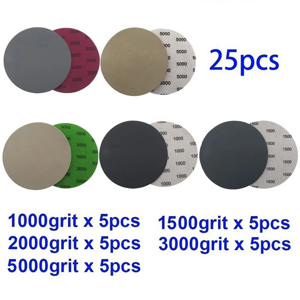 

25pcs 5 Inch Hook&Loop Wet/Dry 1000 1500 2000 3000 5000 Grit Sandpaper Disc New Upgraded Disc Water Matte Paper