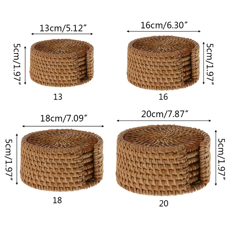 

6pcs Round Natural Rattan Coasters Bowl Pad Handmade Insulation Placemats Table