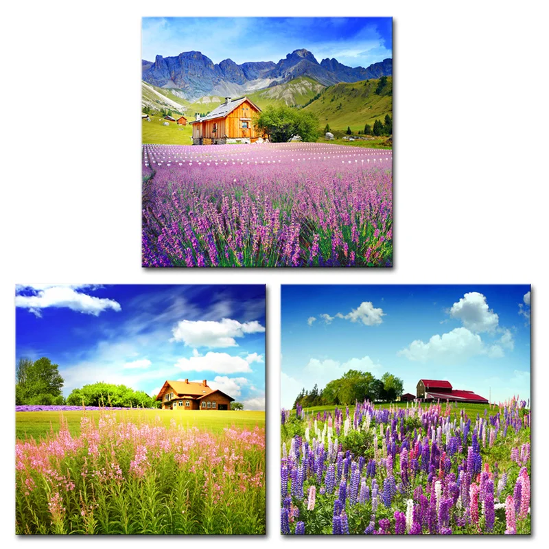 

Nordic Modern Nature Landscape Picture Home Decor Wall Art Canvas Painting Lavender Flower Field Scenery Poster and Print