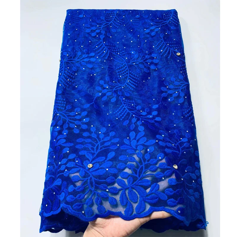 

Royal Blue hand cut Elegant African french lace fabric with beaded Shiny wedding Nigeria Ghana celebration with sequins 5yards
