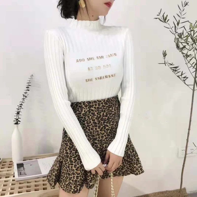 

Sweaters Women Turtleneck Letters Knitted Sweaters Bottoming Tops Autumn Winter Ladies Long Sleeve Pullover Sweater Pull Femme