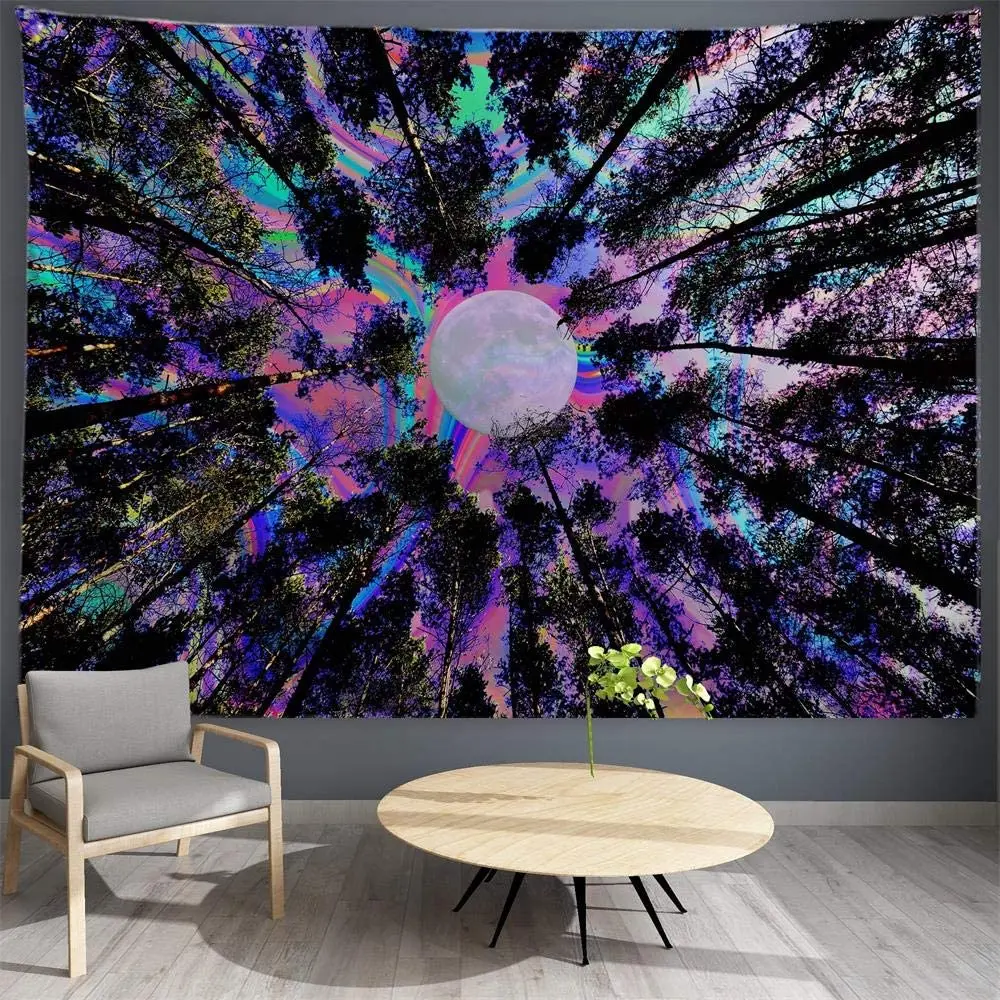 

Trippy Psychedelic Moon Forest Colorful Wall Tapestry