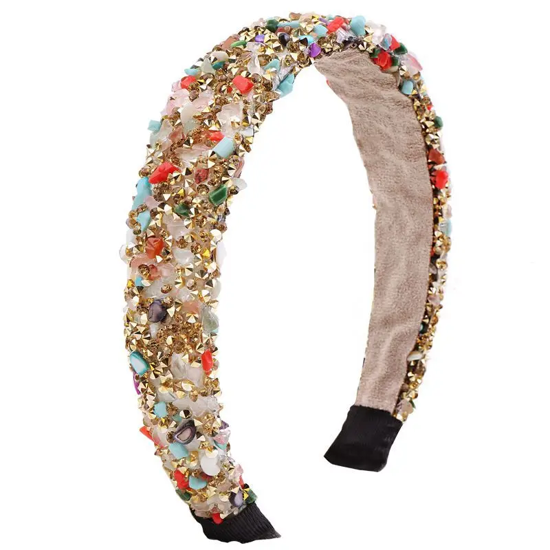 

Dongdaemun Retro Sponge Natural Crystal Stone Full Rhinestone Broad-Border Headband
