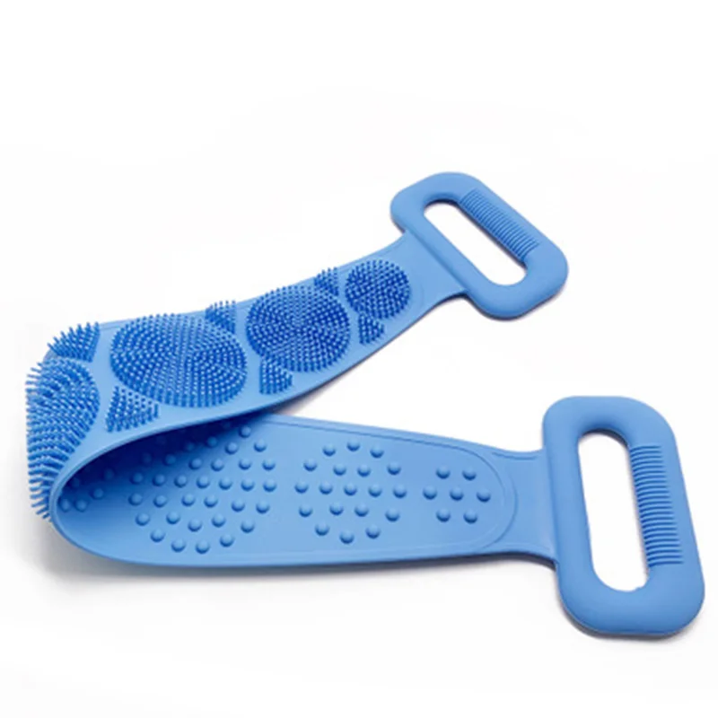 blue Body Wash Silicone Body Scrubber Belt Double Side Shower Exfoliating Belt Removes Bath Towel DC156 - Цвет: blue
