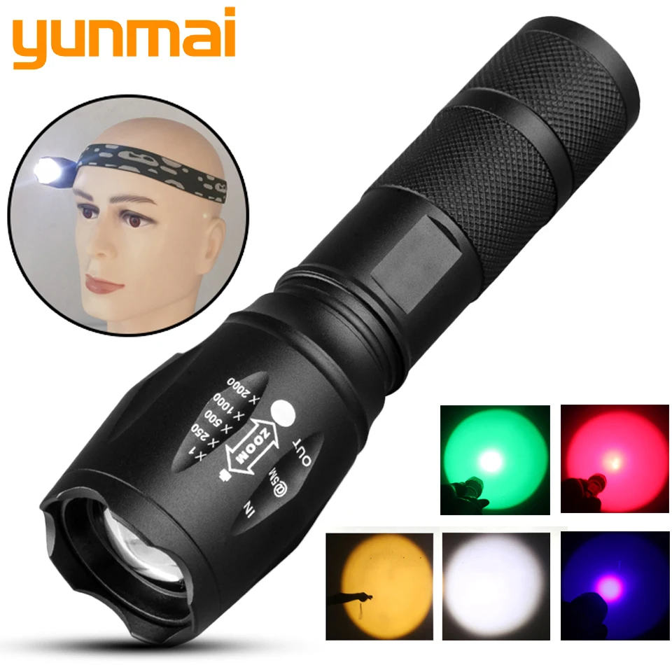 

Zoomable LED flashlight flashlight 5 color lantern self-defense tactical portable light XM-L2 U3 Powerful waterproof bulb T6