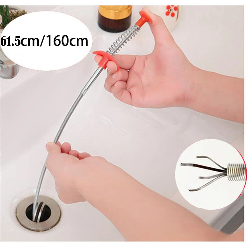 

61.5cm Flexible Sink Claw Pick Up Kitchen Cleaning Tools Pipeline Dredge Sink Hair Brush Cleaner Bend Sink Tool With Spring Grip