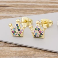 aibef gold crystal small stud earrings for ladies women crown earrings jewelry birthday gift wedding party statement jewelry