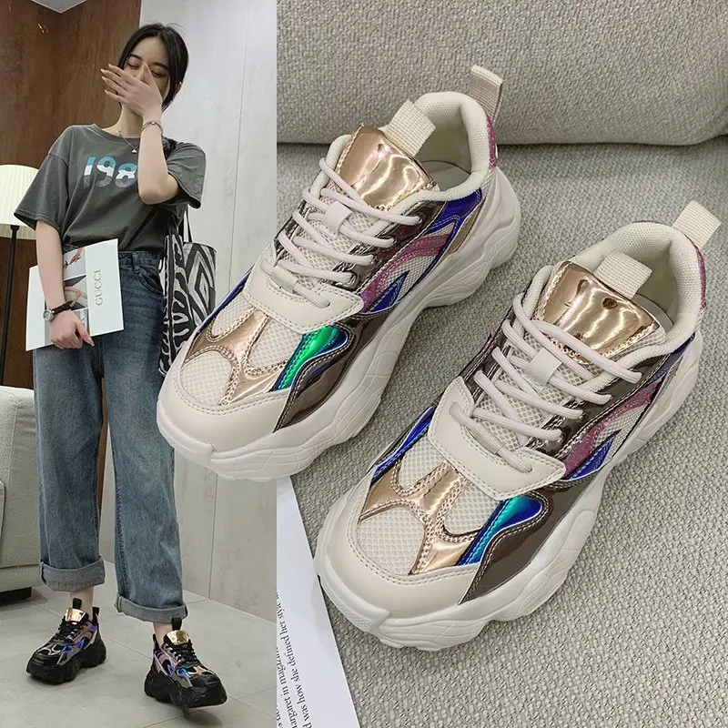 

2021 Autumn Women Platform Sneakers Designers Brand Fashion Vulcanize Shoes Woman Leather Casual Shoes Chunky Trainers Ladies