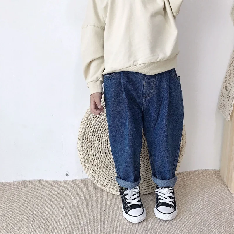2021 Korean Style New Spring Boys Girls Jeans Elastic Waist Pants Loose Haren Casual Denim Trousers Kids Clothes E543 | Детская одежда