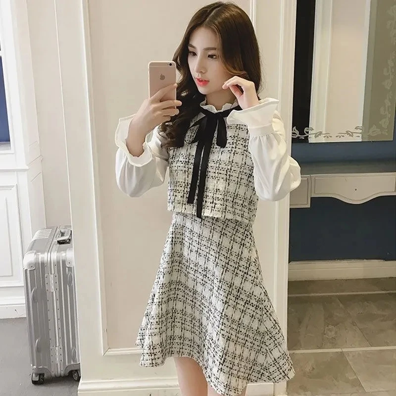 

Spring Dresses For Women Clothing 2021 Bowknot Temperament,Small Fragrance, Fake Twotwinstyle Suit, Thin And Small Elegant Dress