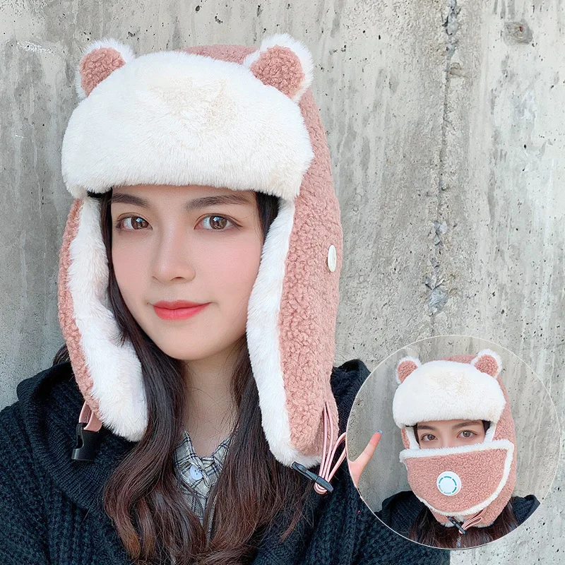 W01 шапка женская зимняя Утепленная Lei Feng ушанка Мультяшные уши Новинка 2021 модная