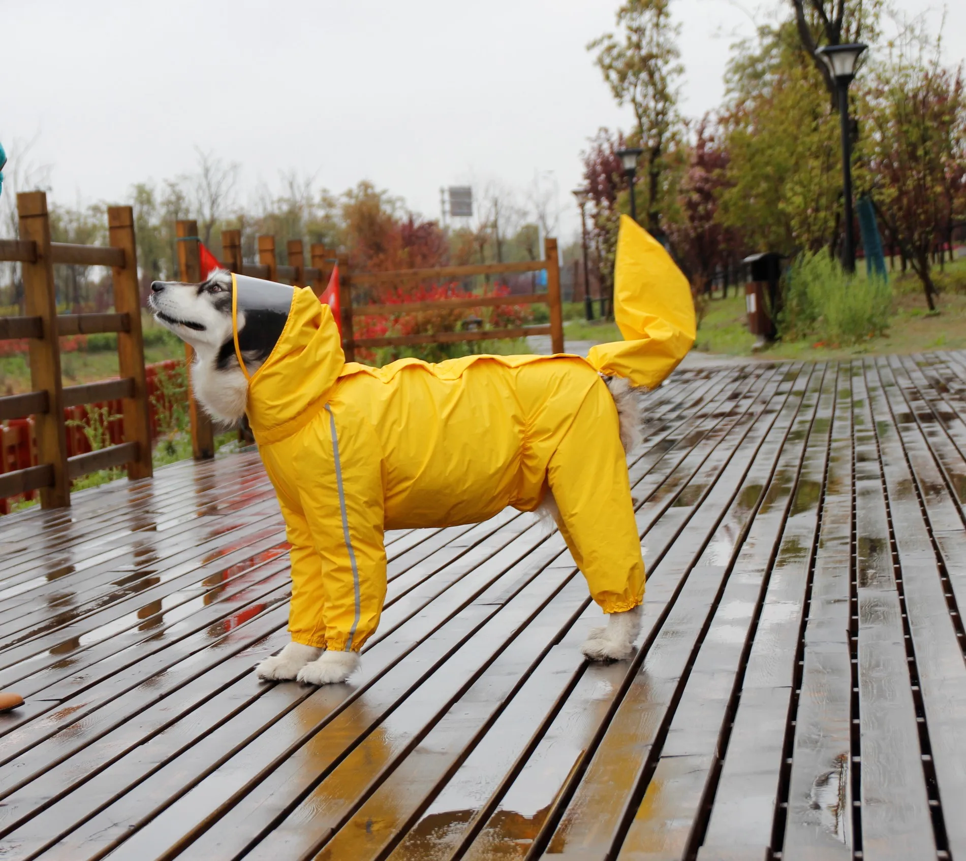Chubasquero grande para perro, chaqueta impermeable de poli&eacute;ster a rayas reflectantes de seguridad para Golden Retriever, Labrador Husky 8XL-12XL-0
