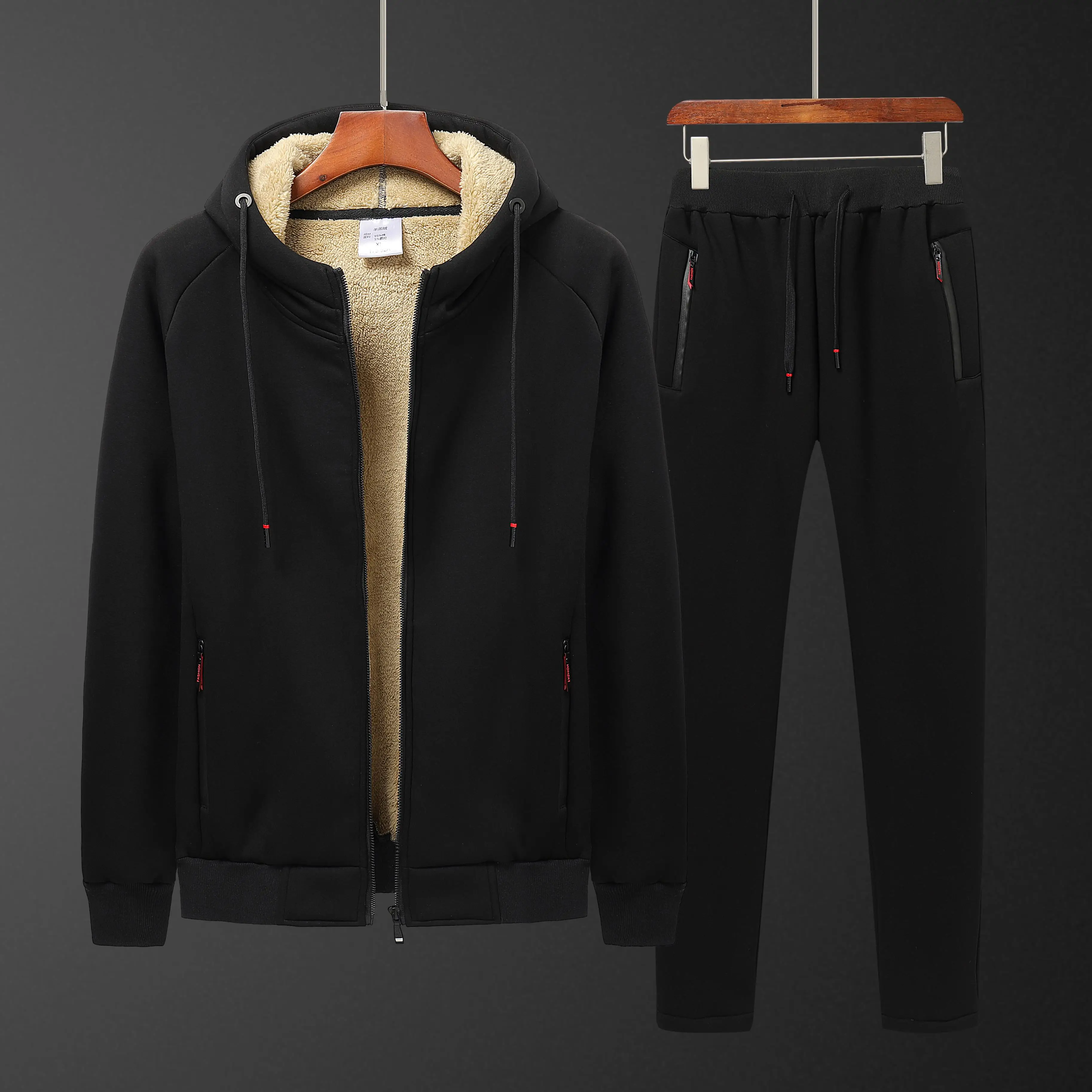 

Warm Lamb Mens Set Warm Thick Hooded Jacket+Pants 2PC Sets Men cashmere Hoodies Zipper Tracksuit Man Sports Suit Plus size 6XL