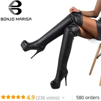 bonjomarisa plus size 32 46 lady sexy over knee thigh high boots women autumn fashion thin high heels platform women shoes woman
