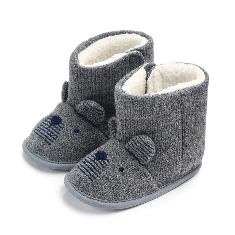 Детские зимние сапоги для малышей теплые с милым медведем обувь новорожденных