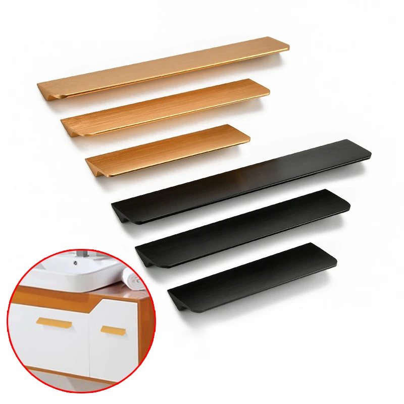 Черные золотые скрытые ручки шкафа из алюминиевого сплава для кухонного