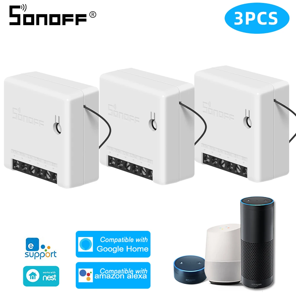 3pcs sonoff mini 10 шт. Sonoff Мини DIY умный переключатель Wi-Fi двухстороннее радио пульт дистанционного управления Управление wifi светильник выключатель Smart релейного модуля автоматизации Google Home Alexa - Комплект: 3pcs sonoff mini