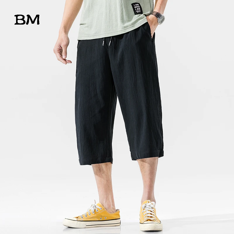 Брюки мужские льняные однотонные модные штаны в японском стиле повседневные