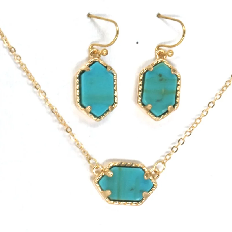 Druzy Drusy ожерелье серьги ювелирный набор с камнем из смолы золотые шестигранные