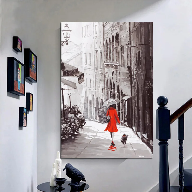 

Retro Abstract City Rainy Day Street Landscape Poster Print Oil Painting On Canvas Modern Wall Art Picture for Living Room