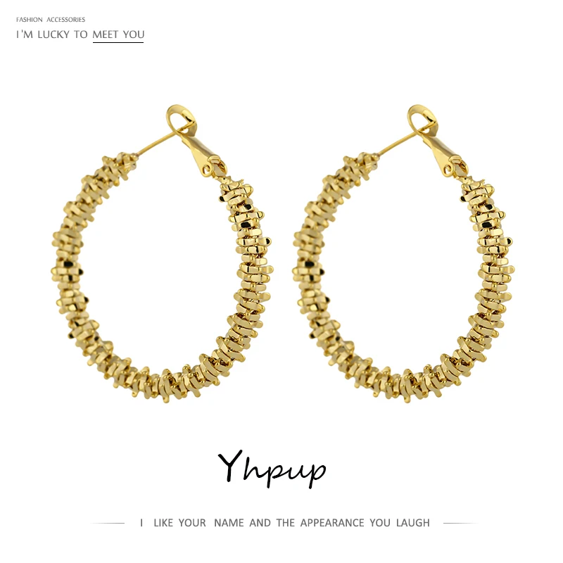 Yhpup Trendy Round Circle Hoop Earrings Brand Minimalist Copper For Women Statement Jewelry Bijoux Femme Party Gift | Украшения и