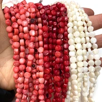 red coral beads disc shaped flat round diy handmade necklace bracelet jewelry making accessories gift white loose spacer beads