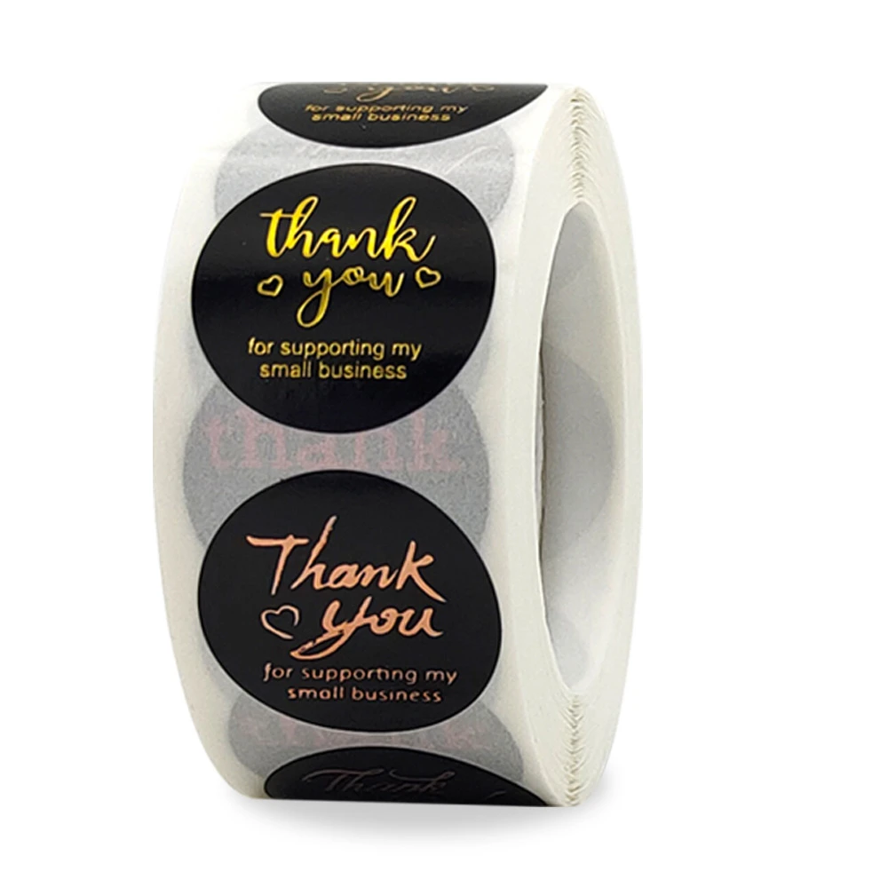 

100-500 Pcs 1 Inch 3 Designs, Black Roud Golden Thank You Label Stickers for Gift Card Package Party Wedding Wrapping Bakery