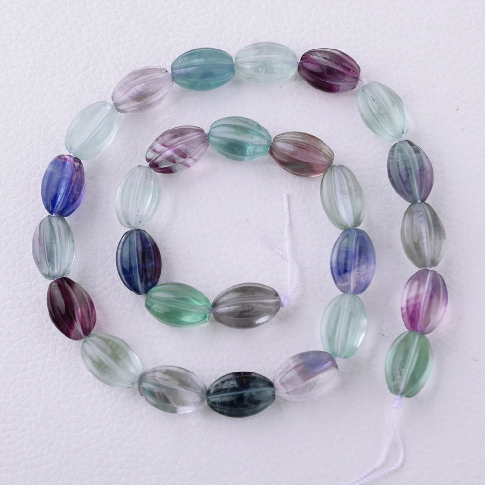 

10X14mm Natural stone Colorful Fluorite Faceted Oval Loose Bead 15.5"