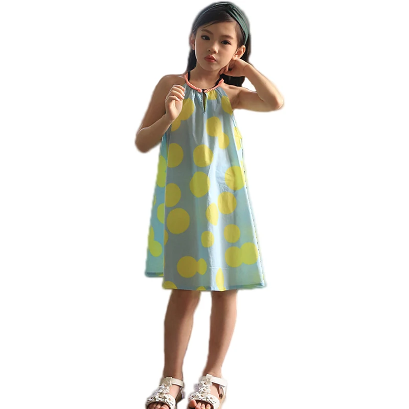 Casual Elegant Girls Cotton Dot Dresses Sling Princess Beach Summer Dress Kids Boho Sundress Children Clothing 3 4 6 8 10 years | Детская