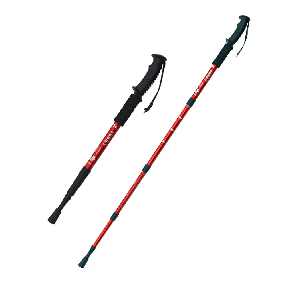Straight shank red 2 шт./лот треккинговые палки, палка для скандинавских прогулок, телескопическая палка из алюминиевого сплава, трость для прогулок с туристическими аксессуарами - Цвет: Straight shank red