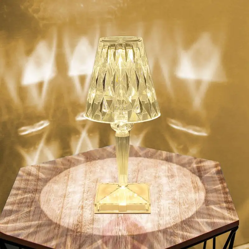 

Acrylic Diamond Table Lamps For Bedroom Bar Restaurant Multi Color Night Lights Home Decoration USB Rechargeable Desk Lamp