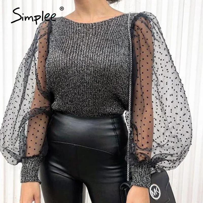 Simplee сексуальная модная Лоскутная сетчатая блуза с длинным рукавом Весенняя