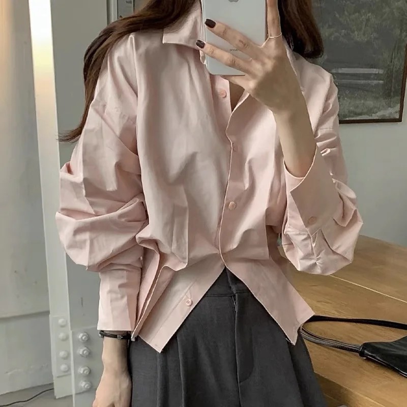 

Office Shirts VONDA Casual Turn Down Neck Blouse Ladies Button Up Office Formal Tops Loose Solid Chemise Shirts Oversized Blusas