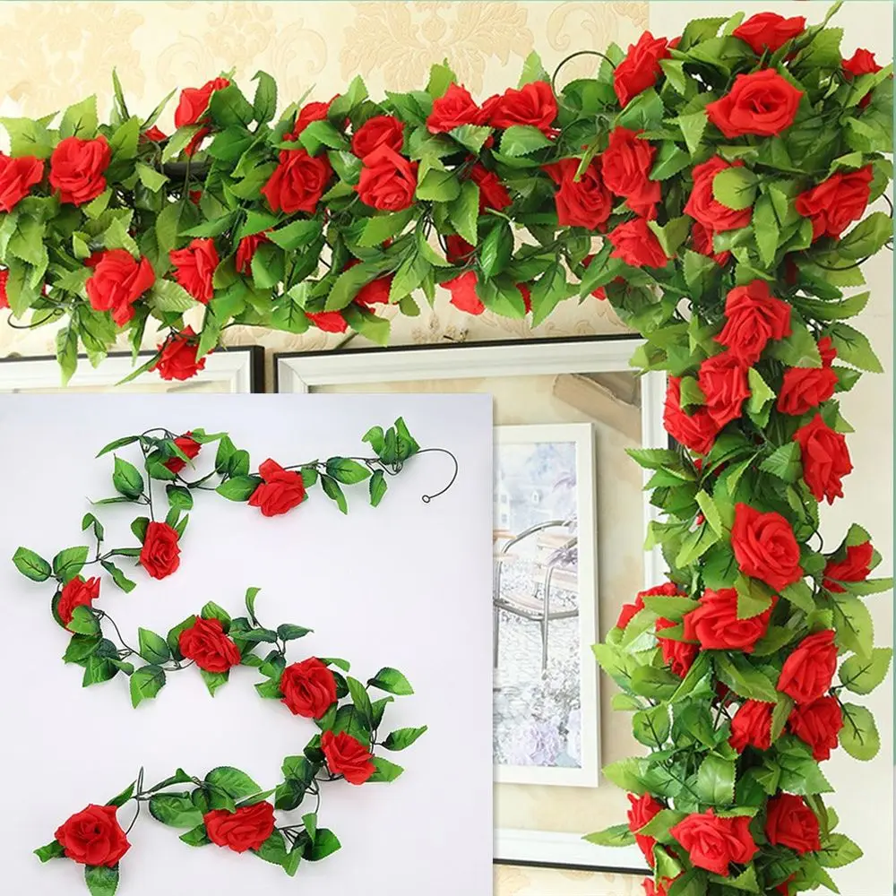 250CM/lot Ivy Vine DIY Artificial Rose Silk Flower Green Leaves Garland Photography Props Garden String Wedding Party Decor | Дом и сад