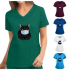 Медицинская униформа, Женская однотонная с принтом, с коротким рукавом, V-образным вырезом