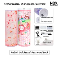 newmebox password pencil case cartoon pattern pen holder large capacity stationery box coded lock home office school storage bag