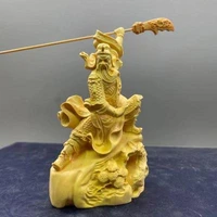 exquisite boxwood carving step with a knife statue of guan gong ornaments