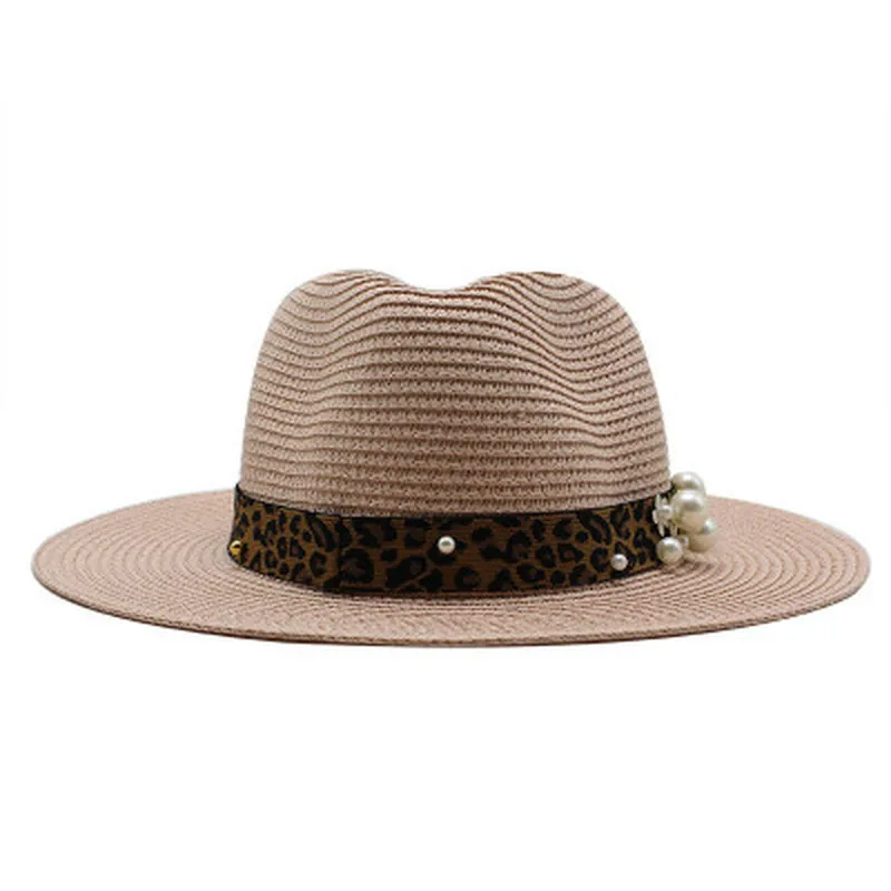 

women hats straw wide brim band belt leopard pearl sun hats men women western cowboy vintage luxury beach round top men hats new