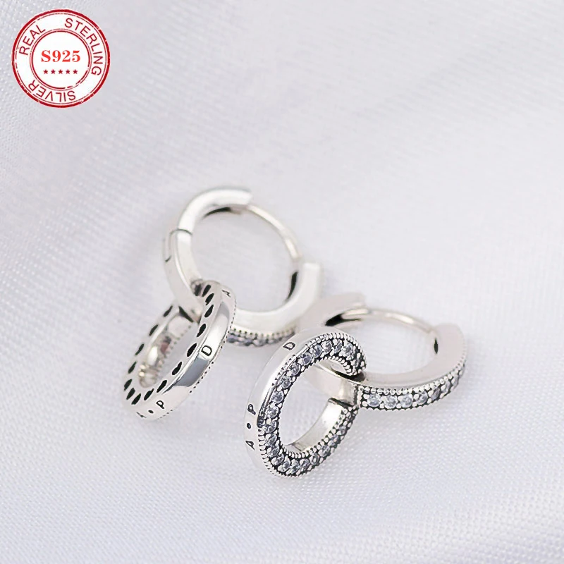 

925 sterling silver stud earrings European and American fashion hot style earrings women logo pav zircon sparkling double ring