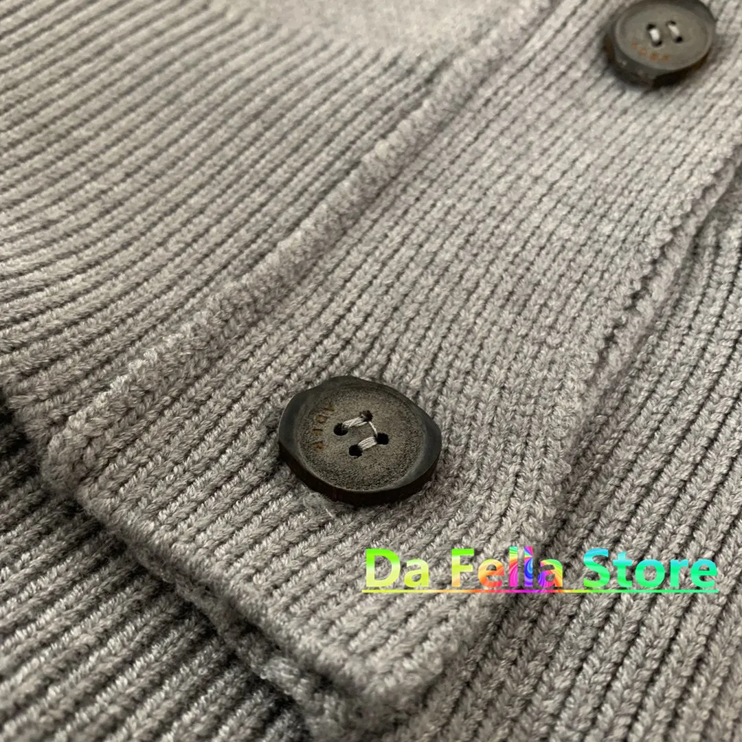 

ADER ERROR BLUESSOM Sweater 20FW Men Women Blue Jacquard Logo Adererror Sweaters Back Leather Fabric Patch Ader Cardigans