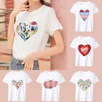 women t shirt love heart graphic print series tops tee summer white all match o neck short sleeve casual xxs 3xl woman clothes