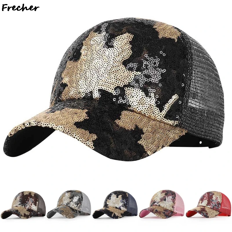 

Летняя Спортивная Кепка Sanpback, женские бейсболки с вышивкой, модные повседневные изогнутые кепки с блестками, Регулируемая Кепка для девуше...